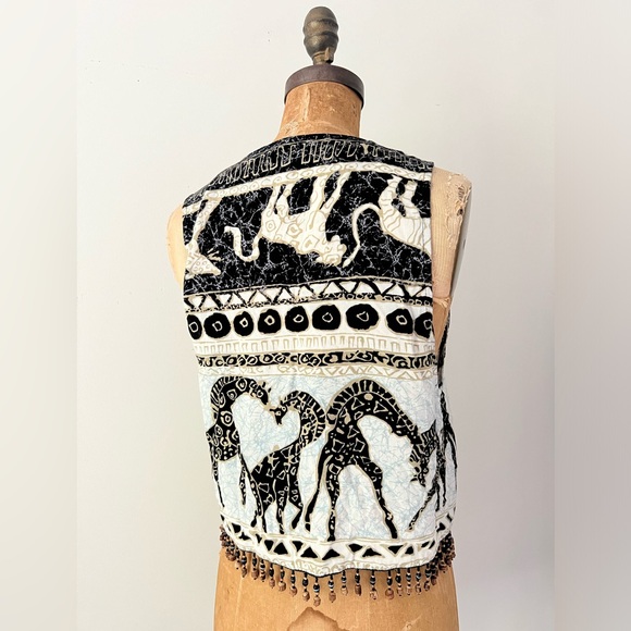 Vintage D Frank 80s 90s Animal Print Vest with Beaded Fringe - Picture 3 of 6